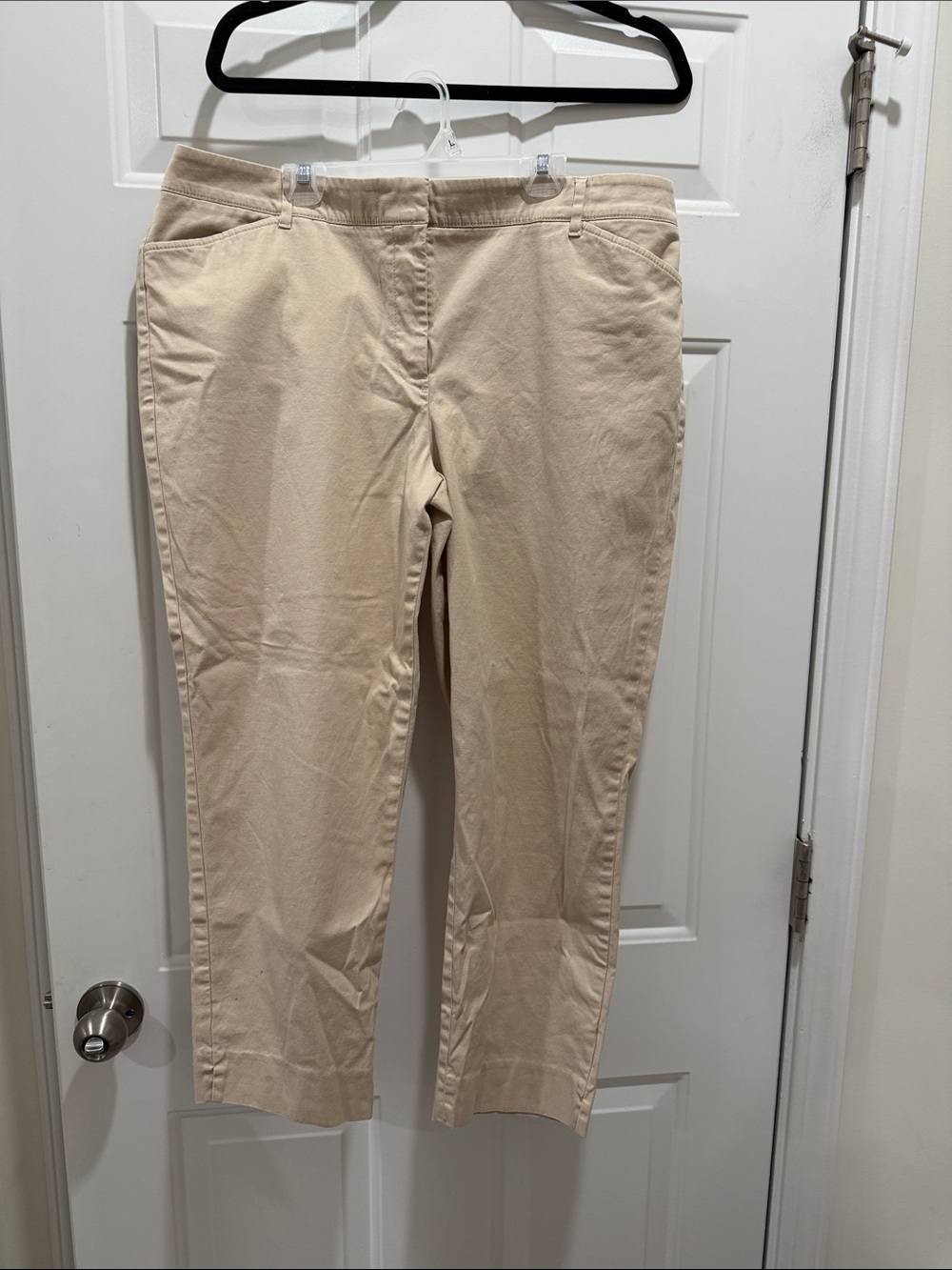 Talbots Beige Cropped Chinos with Pink Waist Trim